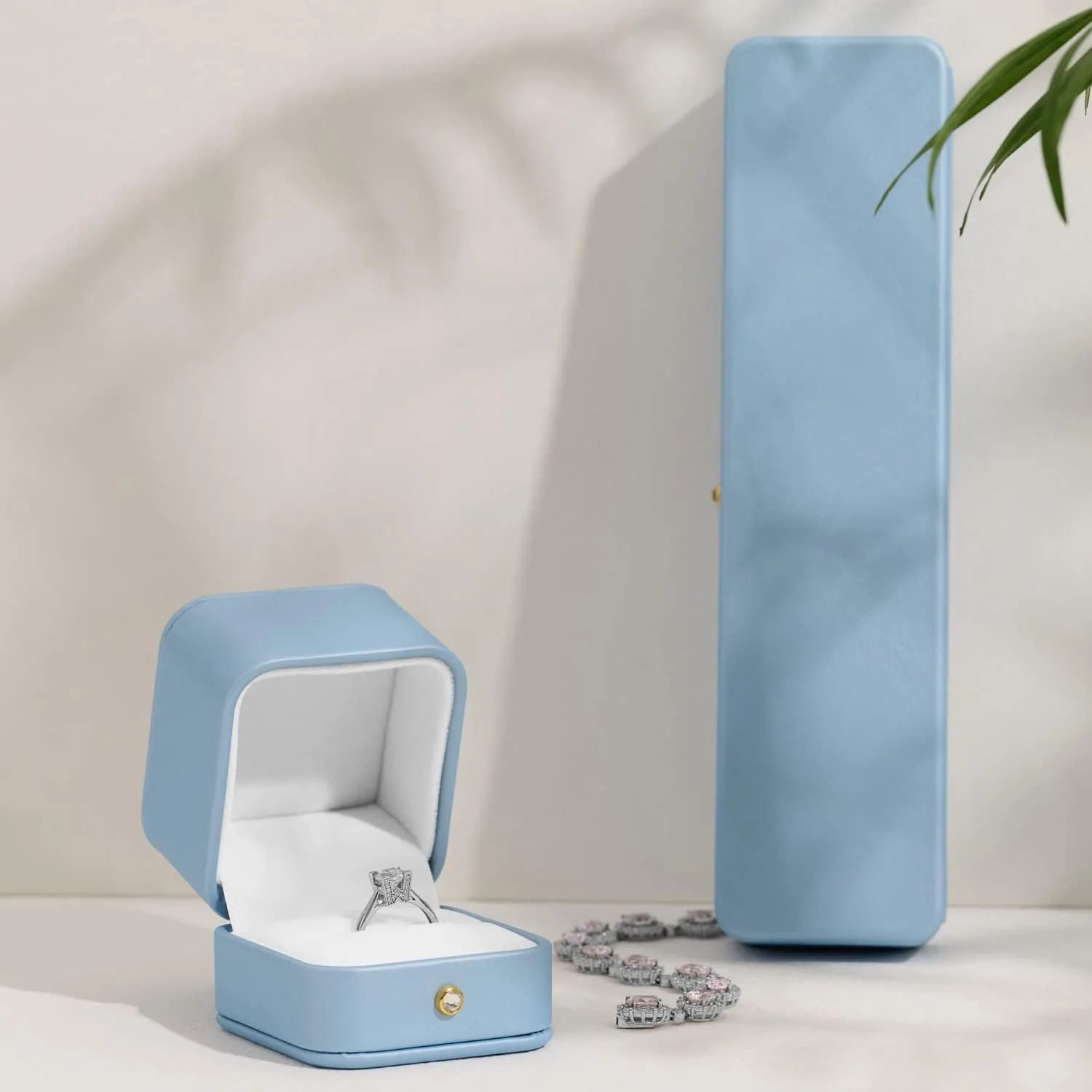 Oirlv Elegant Sky Blue Necklace Box Necklace Presentation Box White Velvet Interior Long Chain Bracelet Necklace Storage Case
