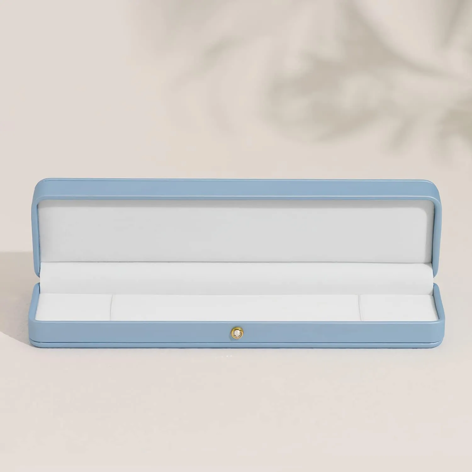 Oirlv Elegant Sky Blue Necklace Box Necklace Presentation Box White Velvet Interior Long Chain Bracelet Necklace Storage Case