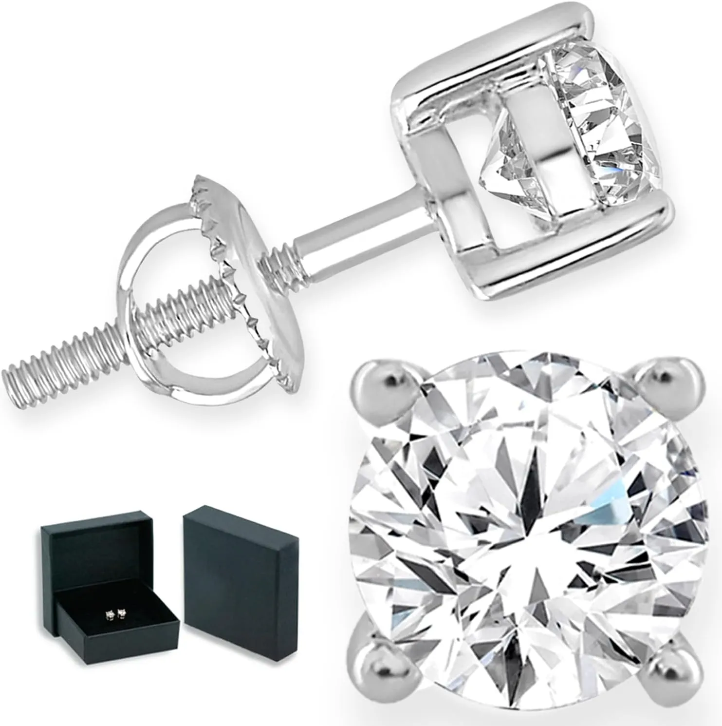 ONLYDIAMONDS 18K White Gold Natural Diamond Stud Earrings, 0.20-0.66ctw, H Color SI Clarity, Screwback, Gift Box Included  Sparkling Solitaire Jewelry for Women & Men