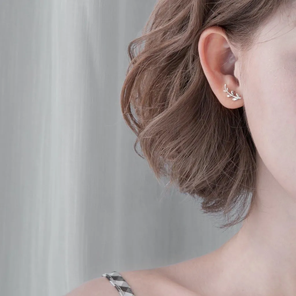 ONLYJUMP Leaf Stud Earrings Ear Climber Earrings for Women Small Olive Leaves Branch Cartilage Studs Silver Long Leaf Earrings Silver Shinning Chain Tassel Leaf Earrings