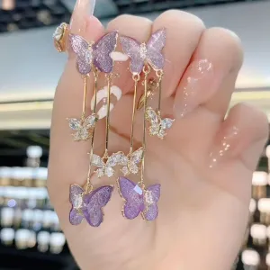 ONLYJUMP Rhinestone Butterfly Earrings for Women Sweet Charm Butterfly Earrings Chic Handmade Long Sparkling 3D Crystal Butterfly Earrings Bridal Wedding Jewelry Gifts