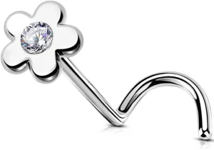 OUFER Nose Rings Studs, 20G Surgical Steel Nose Rings Corkscrew, Flower CZ Nostril Piercing Jewelry