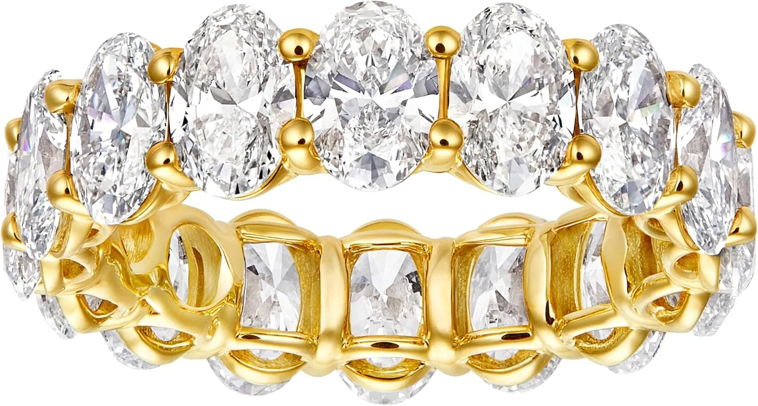 Oval Cut Lab Grown Diamond Eternity Ring for Women in 14k Yellow Gold  6.33 Carat Total Weight  D-F Color VVS-VS Clarity Bridal Anniversary Band or Statement Fine Jewelry Gift IGI Certified
