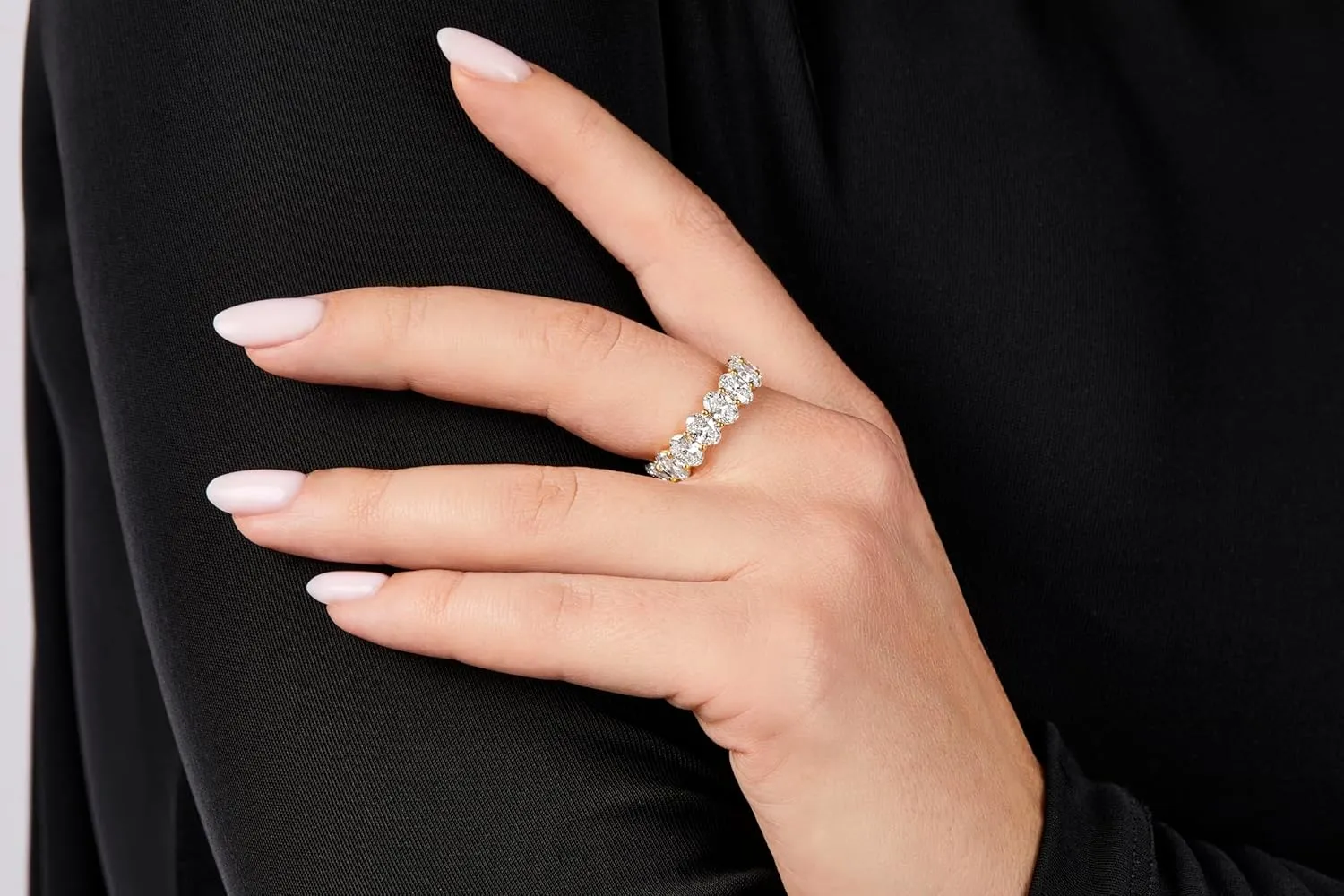 Oval Cut Lab Grown Diamond Eternity Ring for Women in 14k Yellow Gold  6.33 Carat Total Weight  D-F Color VVS-VS Clarity Bridal Anniversary Band or Statement Fine Jewelry Gift IGI Certified