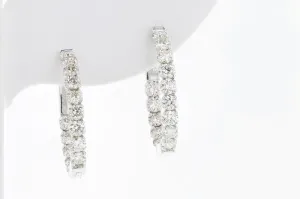Oval In-and-Out Hinged Diamond Hoop Earrings 14K White Gold