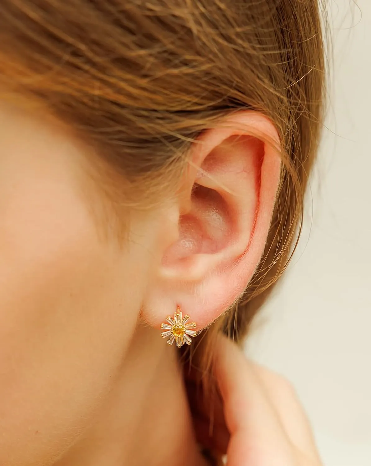 OZEL - Flower Earrings - Made in KOREA - Cute Stud Huggie Earrings for Women trendy - 14K Gold Plated 925 Sterling Silver Post - Lightwight Statement Earring - 10mm X 10mm