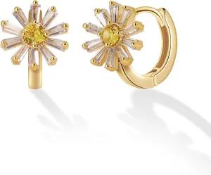 OZEL - Flower Earrings - Made in KOREA - Cute Stud Huggie Earrings for Women trendy - 14K Gold Plated 925 Sterling Silver Post - Lightwight Statement Earring - 10mm X 10mm