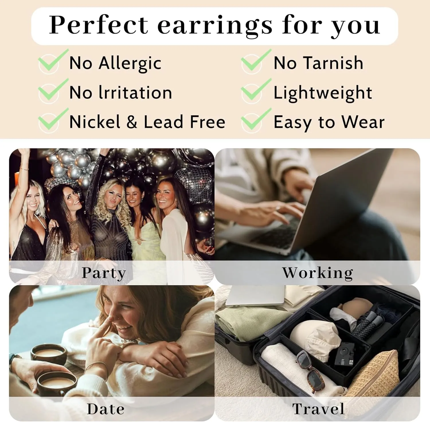 PABBEU Sterling Silver Hoop Earrings, Oval, Hypoallergenic, Trendy 14K Gold Plated