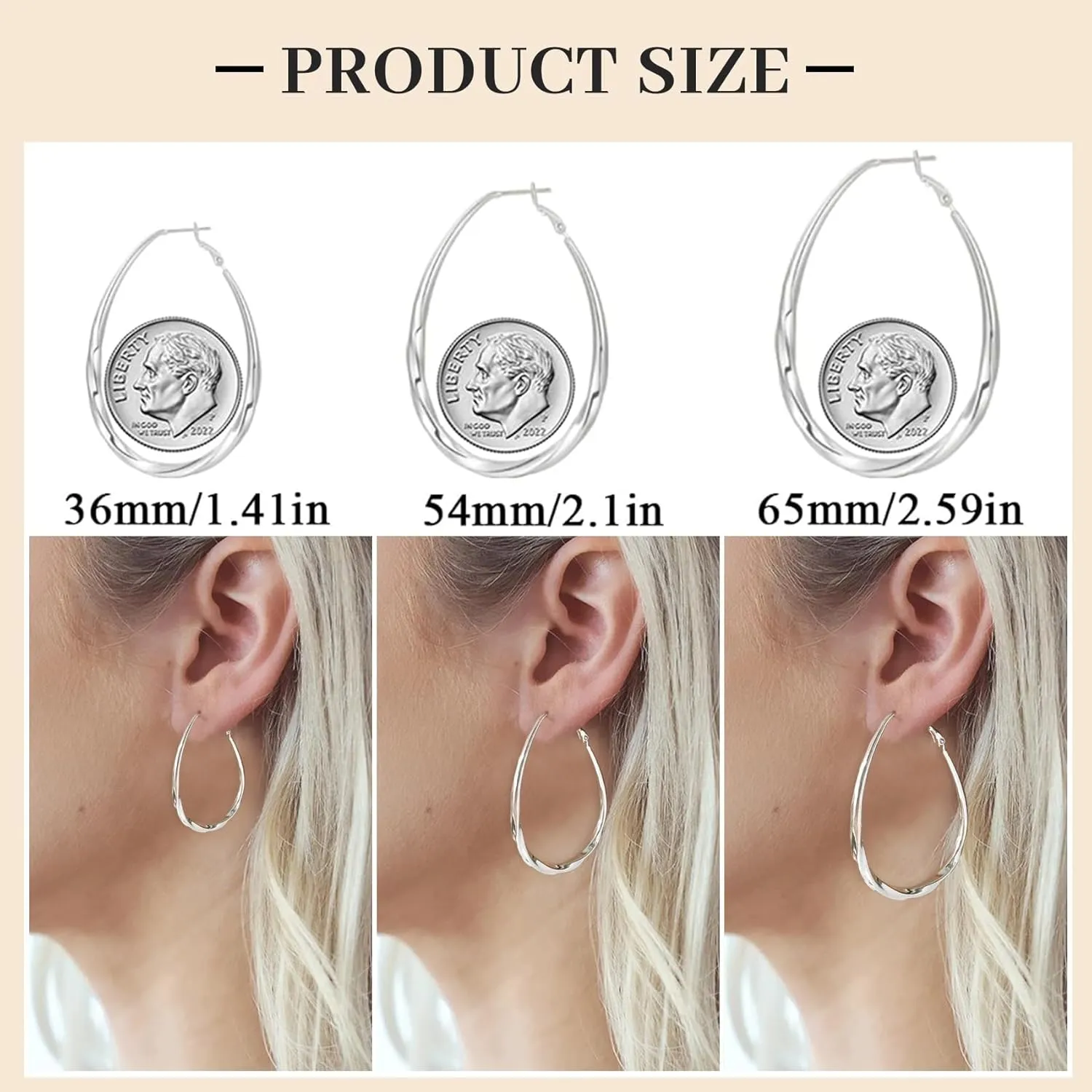 PABBEU Sterling Silver Hoop Earrings, Oval, Hypoallergenic, Trendy 14K Gold Plated