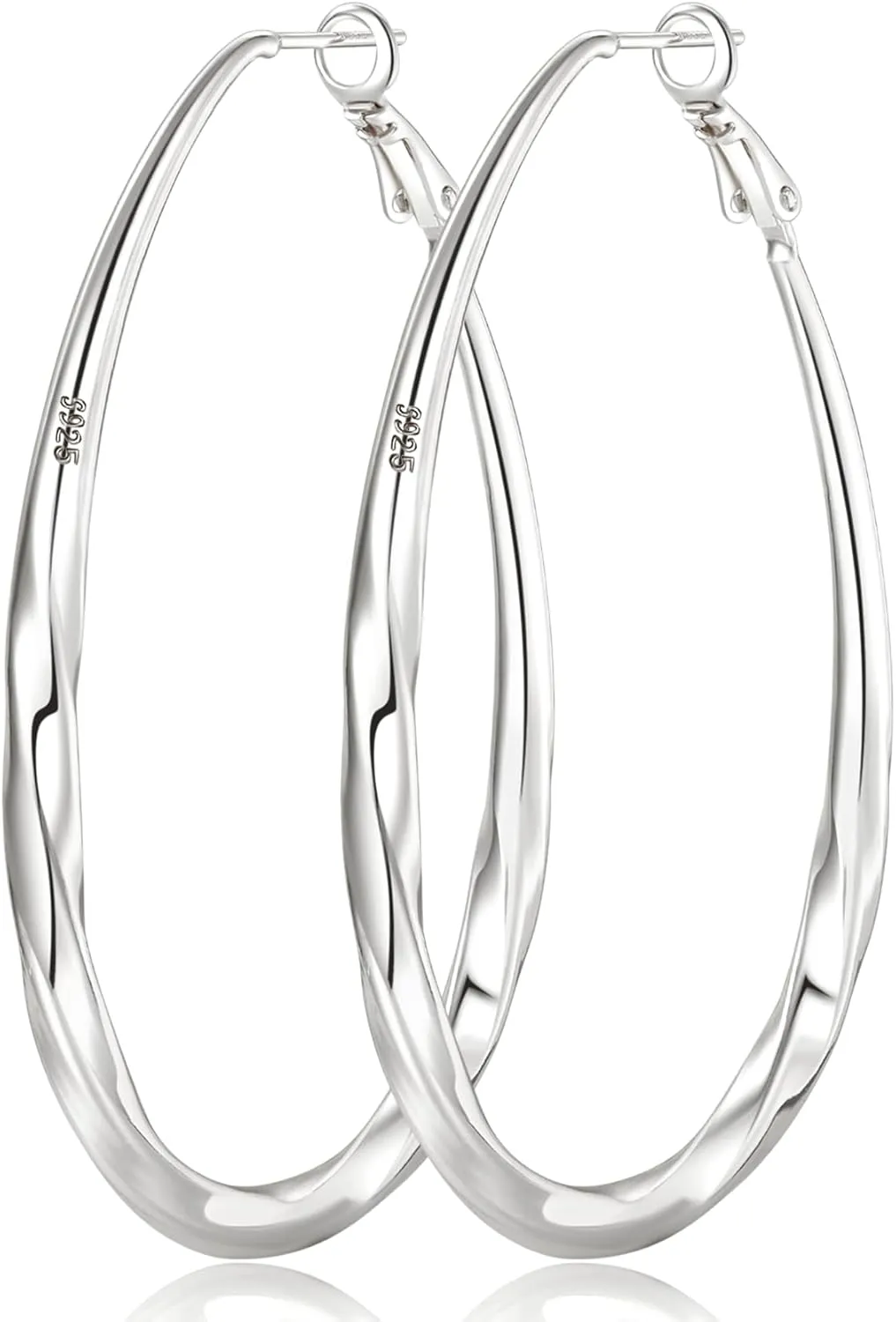 PABBEU Sterling Silver Hoop Earrings, Oval, Hypoallergenic, Trendy 14K Gold Plated