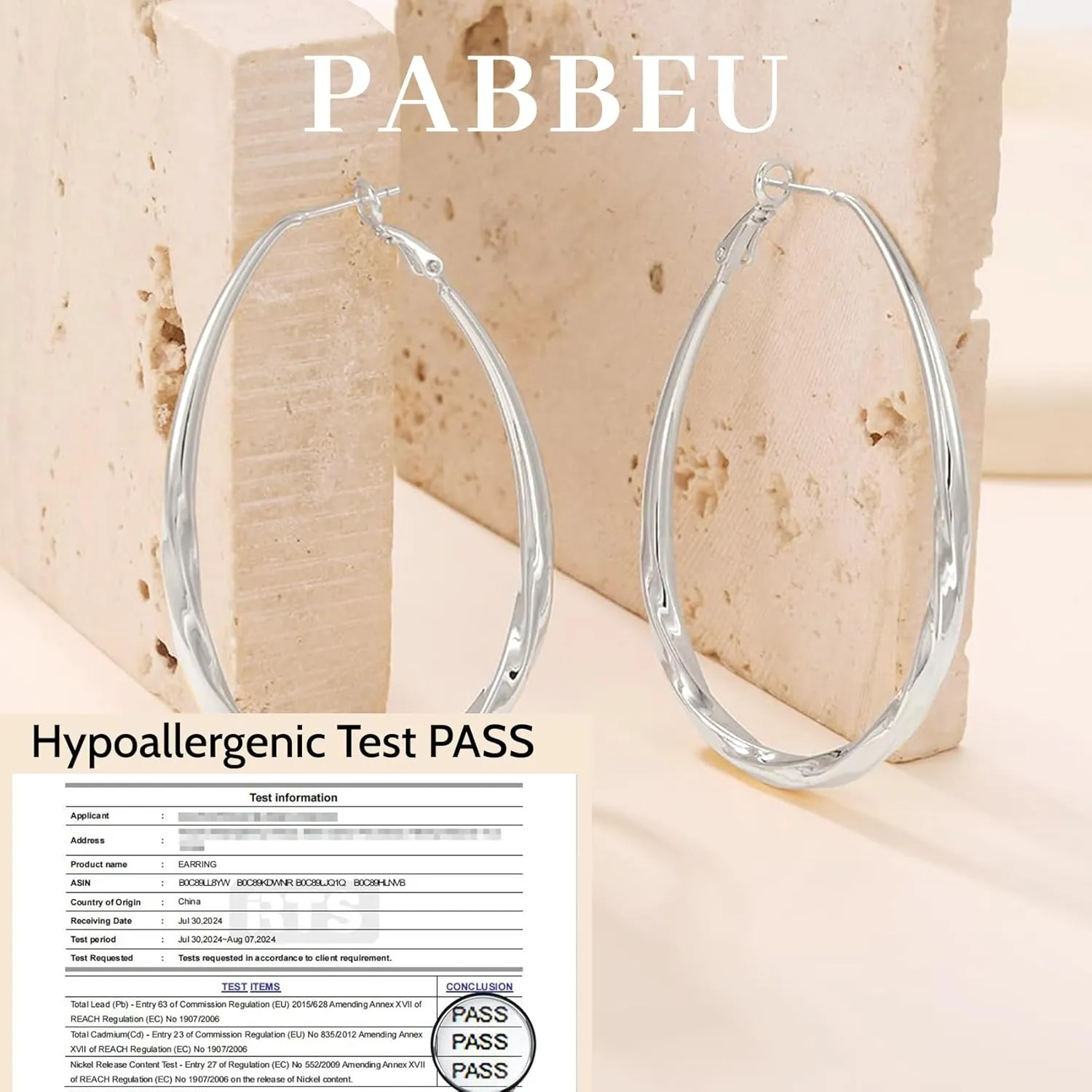 PABBEU Sterling Silver Hoop Earrings, Oval, Hypoallergenic, Trendy 14K Gold Plated