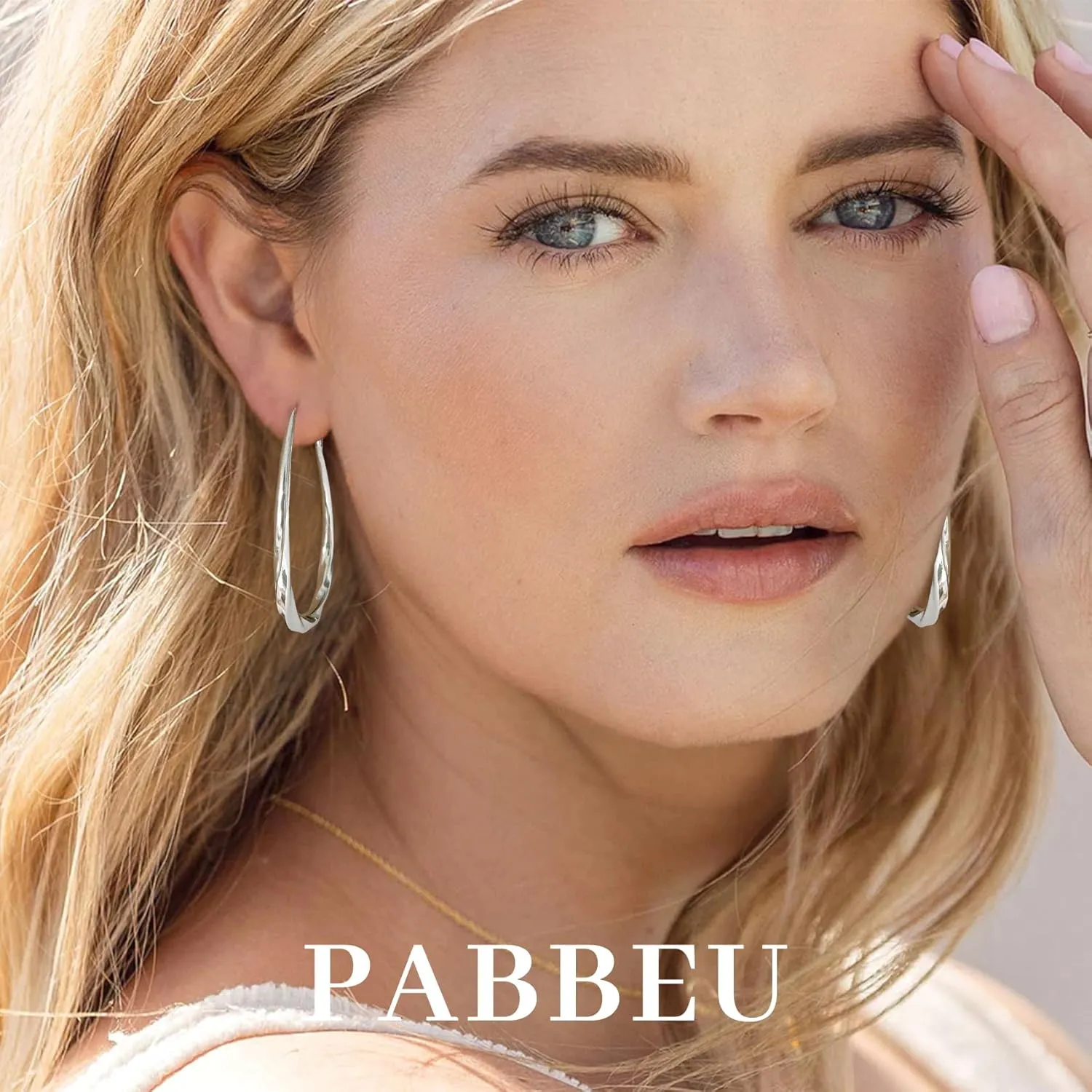 PABBEU Sterling Silver Hoop Earrings, Oval, Hypoallergenic, Trendy 14K Gold Plated