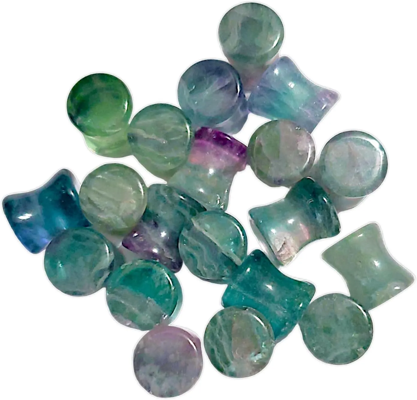 Pair (2PCS) DARK GREEN FLUORITE STONE PLUGS Double Flare Organic Gauges Ear Tunnels 9271