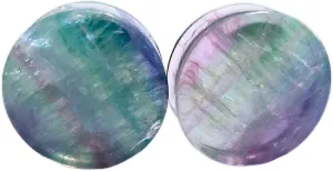 Pair (2PCS) DARK GREEN FLUORITE STONE PLUGS Double Flare Organic Gauges Ear Tunnels 9271