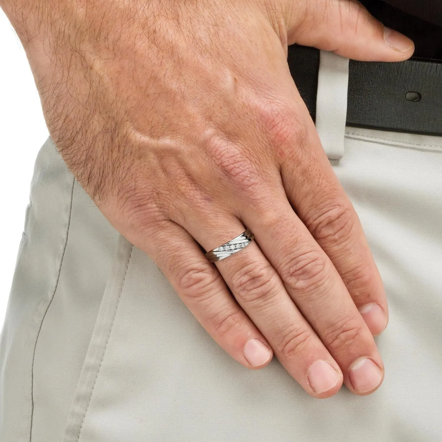 Palm Beach Jewelry Men's .1 TCW Platinum-Plated Sterling Silver Diamond Band