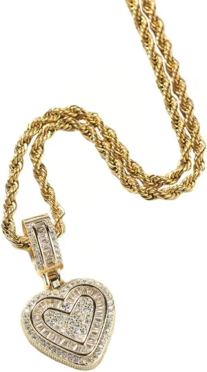 PAMTIER Women's Cubic Zircon Heart Pendant Necklace Stainless Steel Personalized Link Chain Jewelry