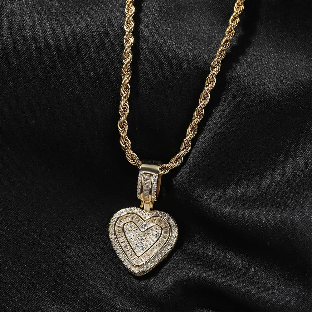 PAMTIER Women's Cubic Zircon Heart Pendant Necklace Stainless Steel Personalized Link Chain Jewelry