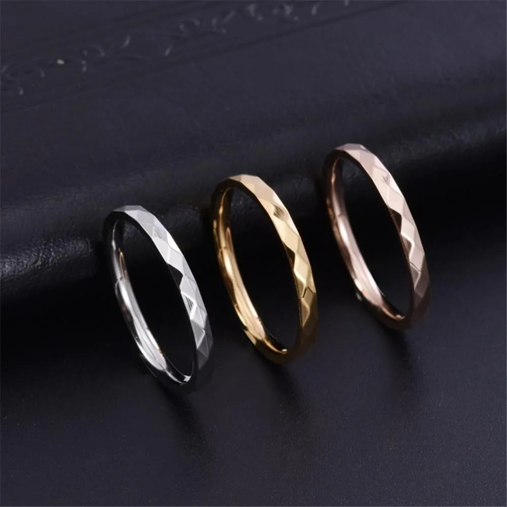 PAMTIER Women's Irregular Rhombus Ring Stainless Steel Vintage Band Rings Jewelry