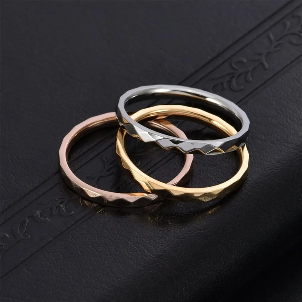 PAMTIER Women's Irregular Rhombus Ring Stainless Steel Vintage Band Rings Jewelry