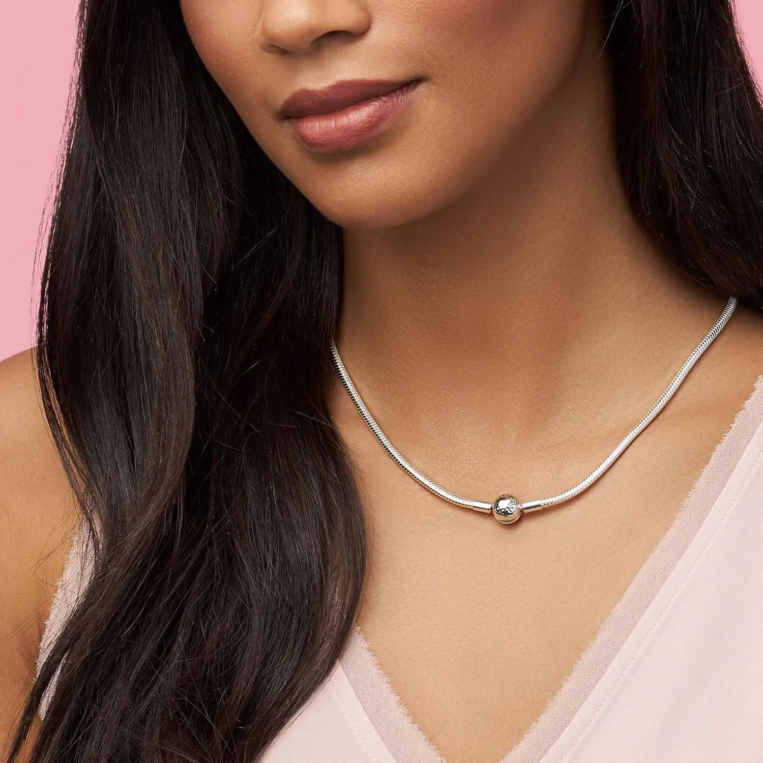 Pandora Classic Snake Chain Charm Necklace - Gift for Her - Sterling Silver with Embossed Ball Clasp Necklace - With Gift Box