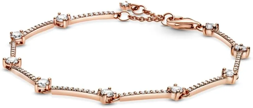 PANDORA Sparkling Pav Bars Bracelet - 14k Rose Gold-Plated Bracelet for Women - Features PANDORA Rose & Cubic Zirconia - Gift for Her, With Gift Box
