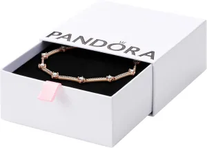 PANDORA Sparkling Pav Bars Bracelet - 14k Rose Gold-Plated Bracelet for Women - Features PANDORA Rose & Cubic Zirconia - Gift for Her, With Gift Box