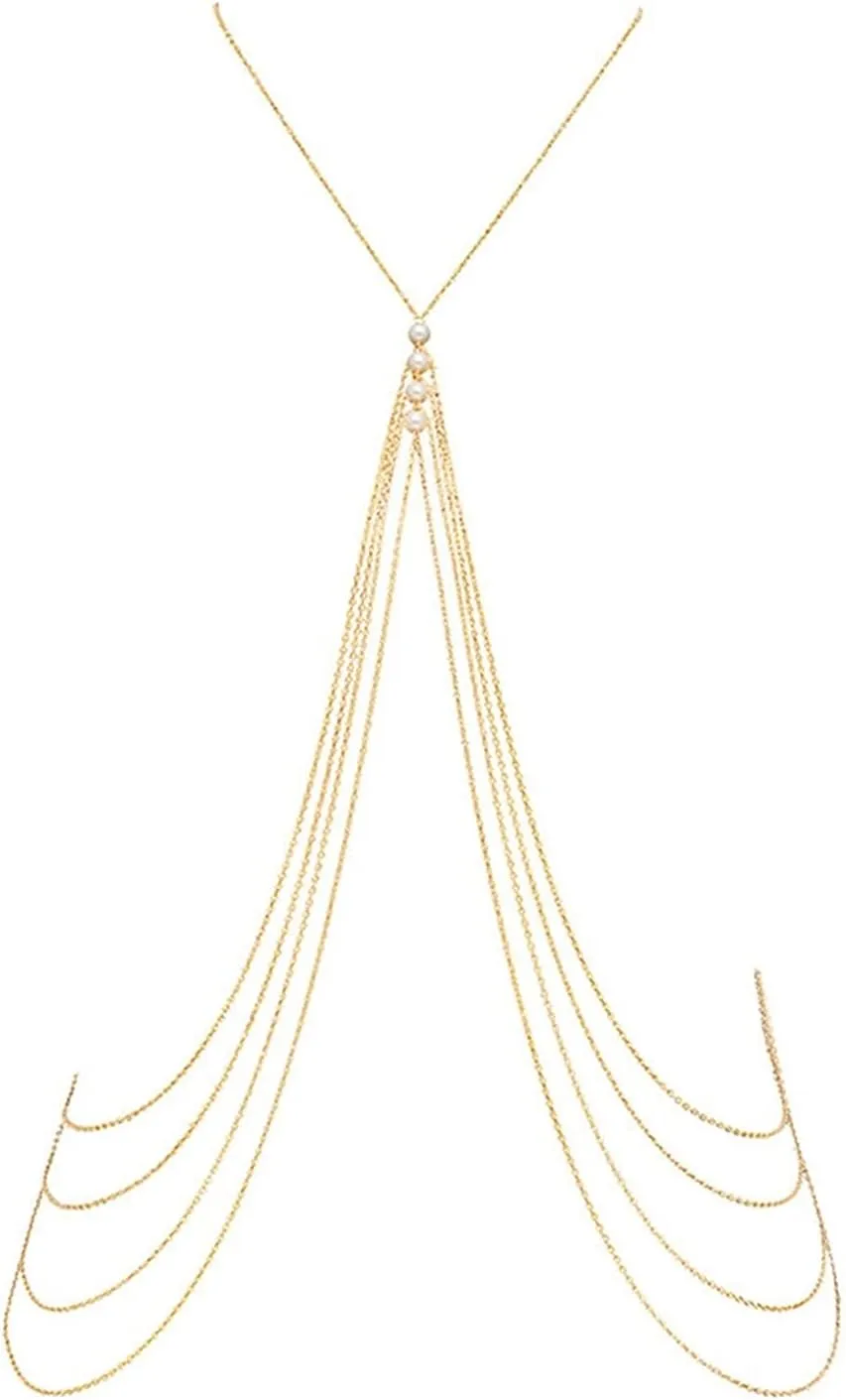 Party Body Chains Body Chain, Fashion Gold Color Color Multilayer Long Waist Chain Imitation Pearl Body Jewerly Sexy Beach Party Body Jewelry Body Jewelry