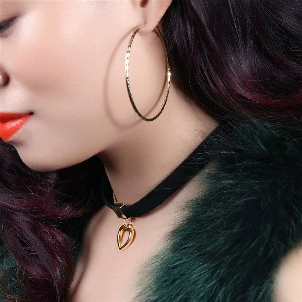 PAURO Women's Black Velvet Ribbon Choker Necklace for with Gold/Silver O Ring Charm Classic