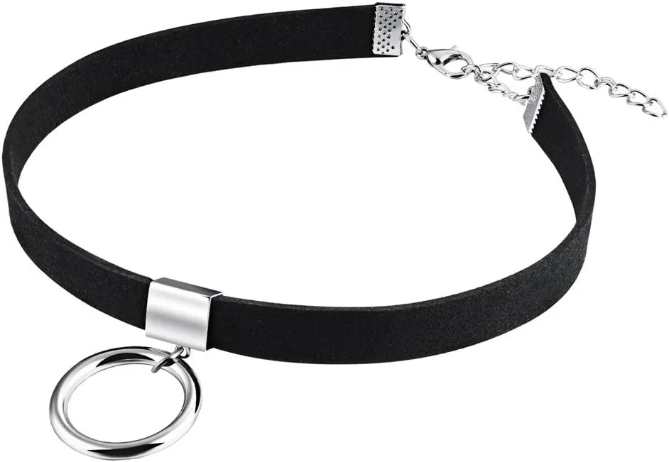 PAURO Women's Black Velvet Ribbon Choker Necklace for with Gold/Silver O Ring Charm Classic
