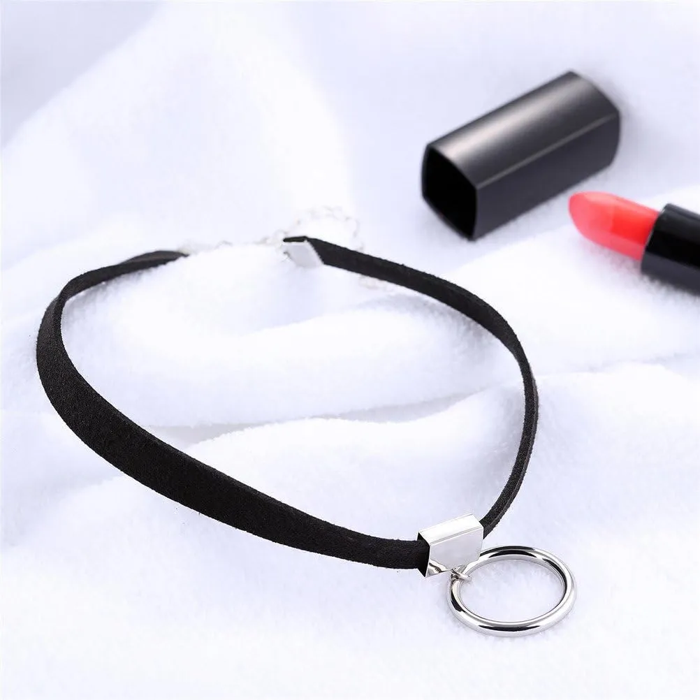 PAURO Women's Black Velvet Ribbon Choker Necklace for with Gold/Silver O Ring Charm Classic