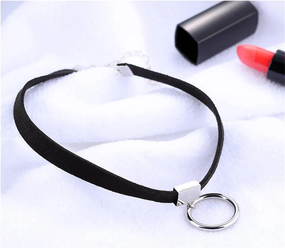 PAURO Women's Black Velvet Ribbon Choker Necklace for with Gold/Silver O Ring Charm Classic