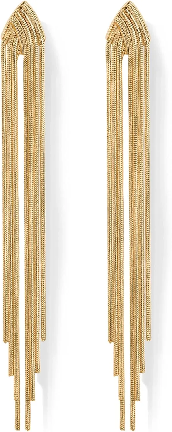 PAVOI 14K Gold Plated 925 Sterling Silves Posts Long Tassel Dangle Earrings for Women | Elegant Rhinestone Chain Chandelier Drop Earrings | Statement Jewelry