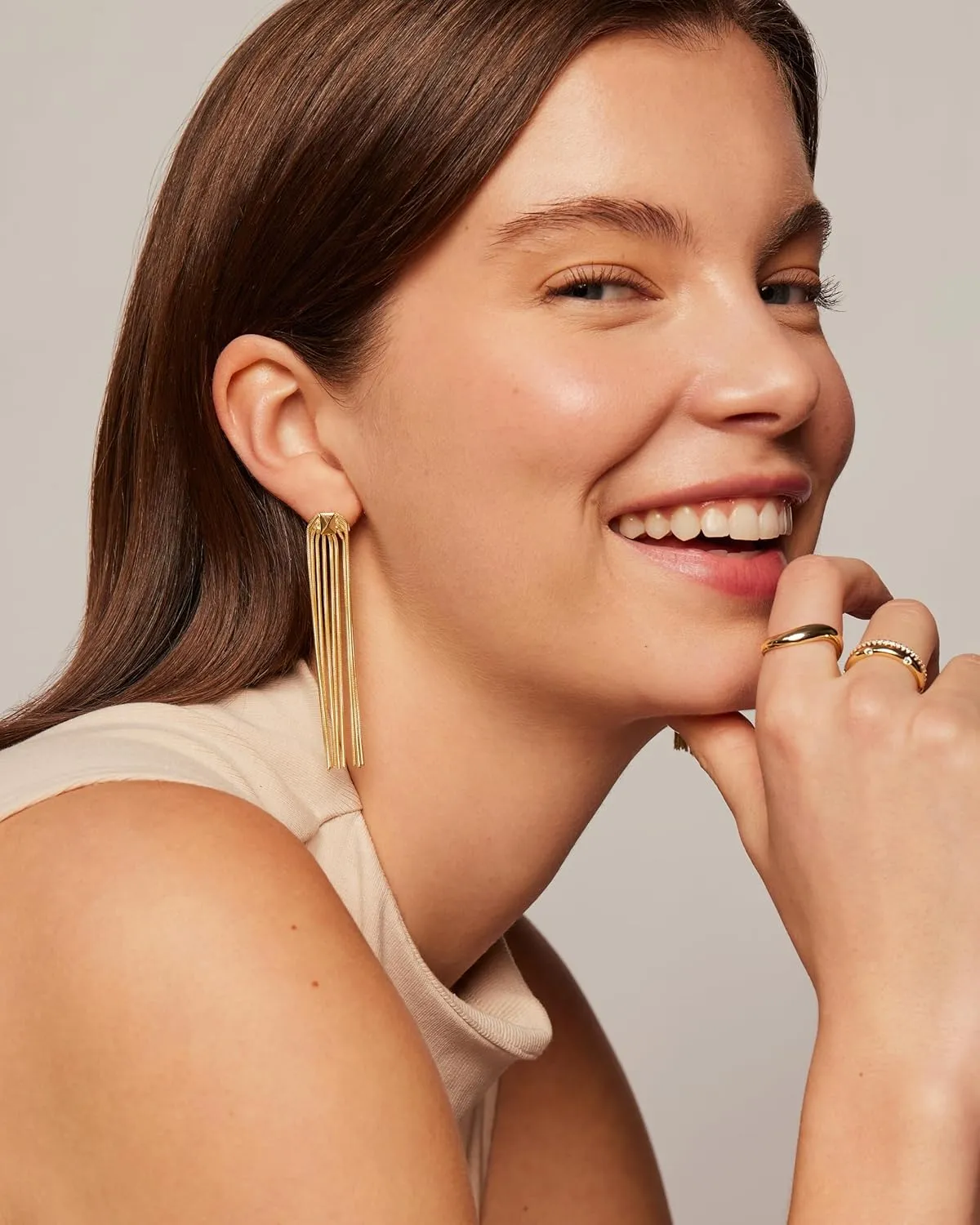 PAVOI 14K Gold Plated 925 Sterling Silves Posts Long Tassel Dangle Earrings for Women | Elegant Rhinestone Chain Chandelier Drop Earrings | Statement Jewelry