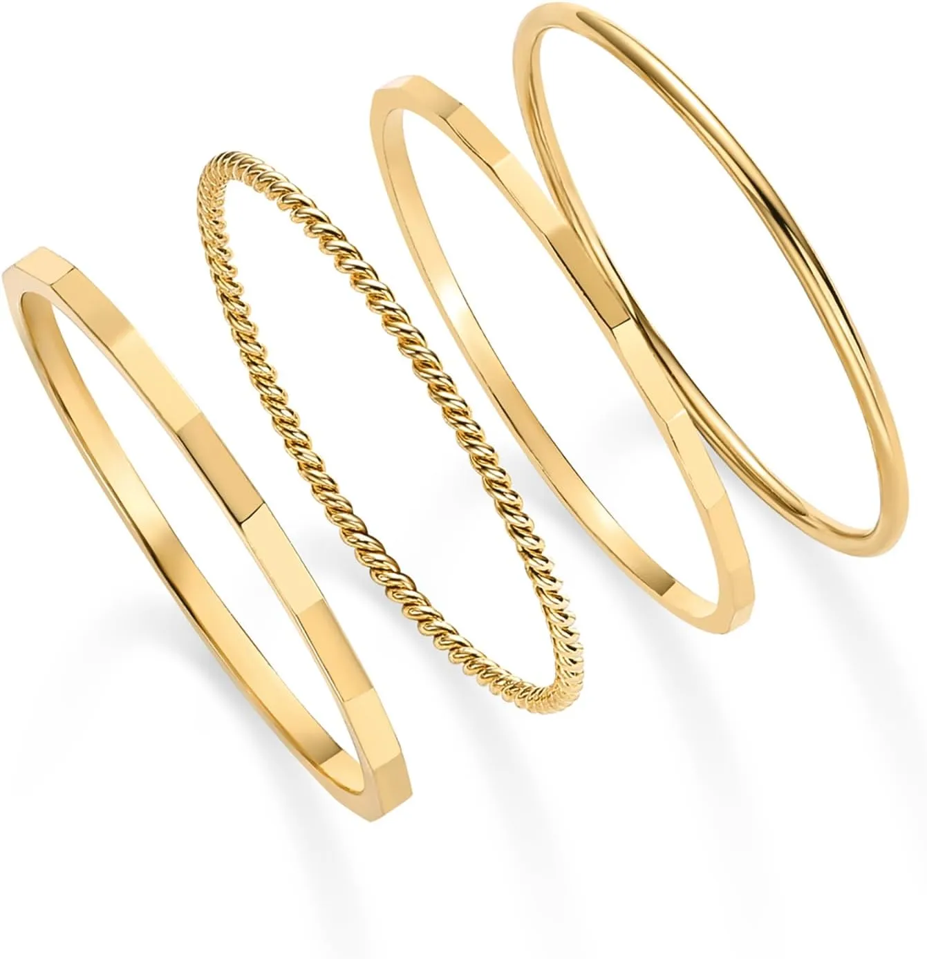 PAVOI 14K Gold Plated Four Pieces Thin Rings Set for Women | 4 Dainty Stacking Rings Pack | Minimalist Stackable Bands