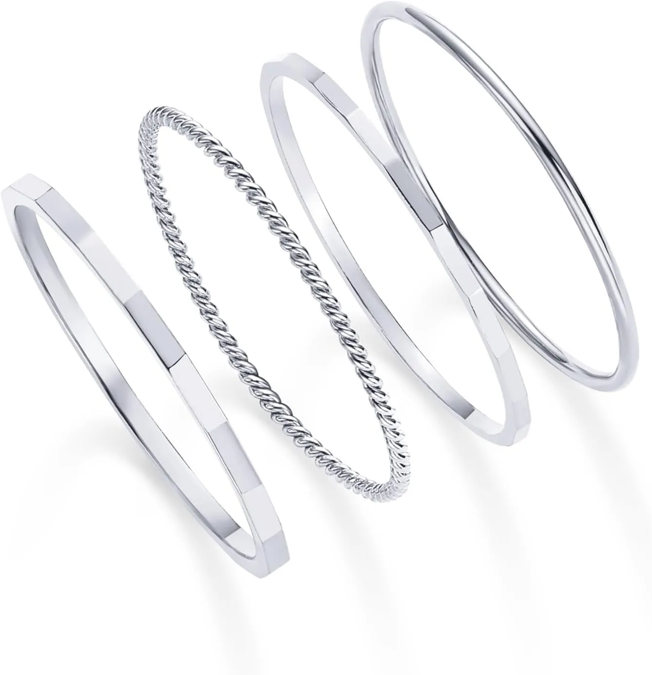 PAVOI 14K Gold Plated Four Pieces Thin Rings Set for Women | 4 Dainty Stacking Rings Pack | Minimalist Stackable Bands