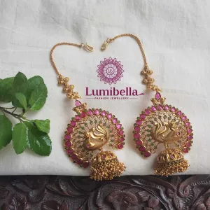 Peacock Matte Large Jhumka Earrings