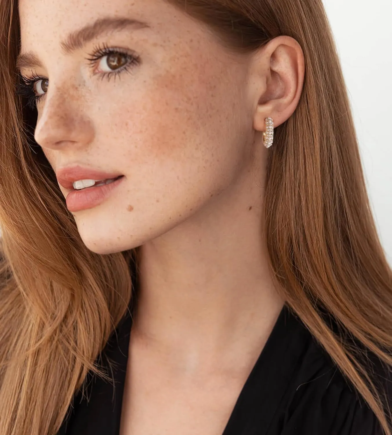 Pearl Hoop Earrings for Women, Trendy 14K Gold Plated Round Pearl Cuff Hoop Earrings Hypoallergenic Statement Earrings Jewelry for Her