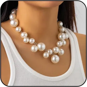 Pearl Necklace for Women Chunky Pearl Necklace Big Pearl Choker Necklaces Statement Pearl Necklace Wedding Party Jewelry