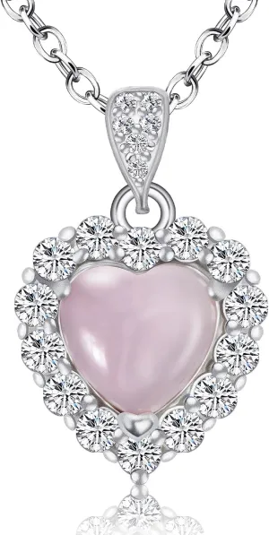 Pendant Necklaces for Women 925 Sterling Silver with Moissanite & Genuine Jewelry, Lucky Clover, Butterfly, Pink Crystal Heart Design, 14K White Gold Plated Nacklace, Mom Wife Women's Birthday Gifts