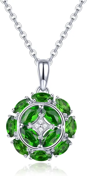 Pendant Necklaces for Women Setting Natural Gemstone Chrome Diopside Tanzanite Birthstone Pendants S925 Sterling Silver Cubic Zirconia Classic Style Fine Jewelry for Her
