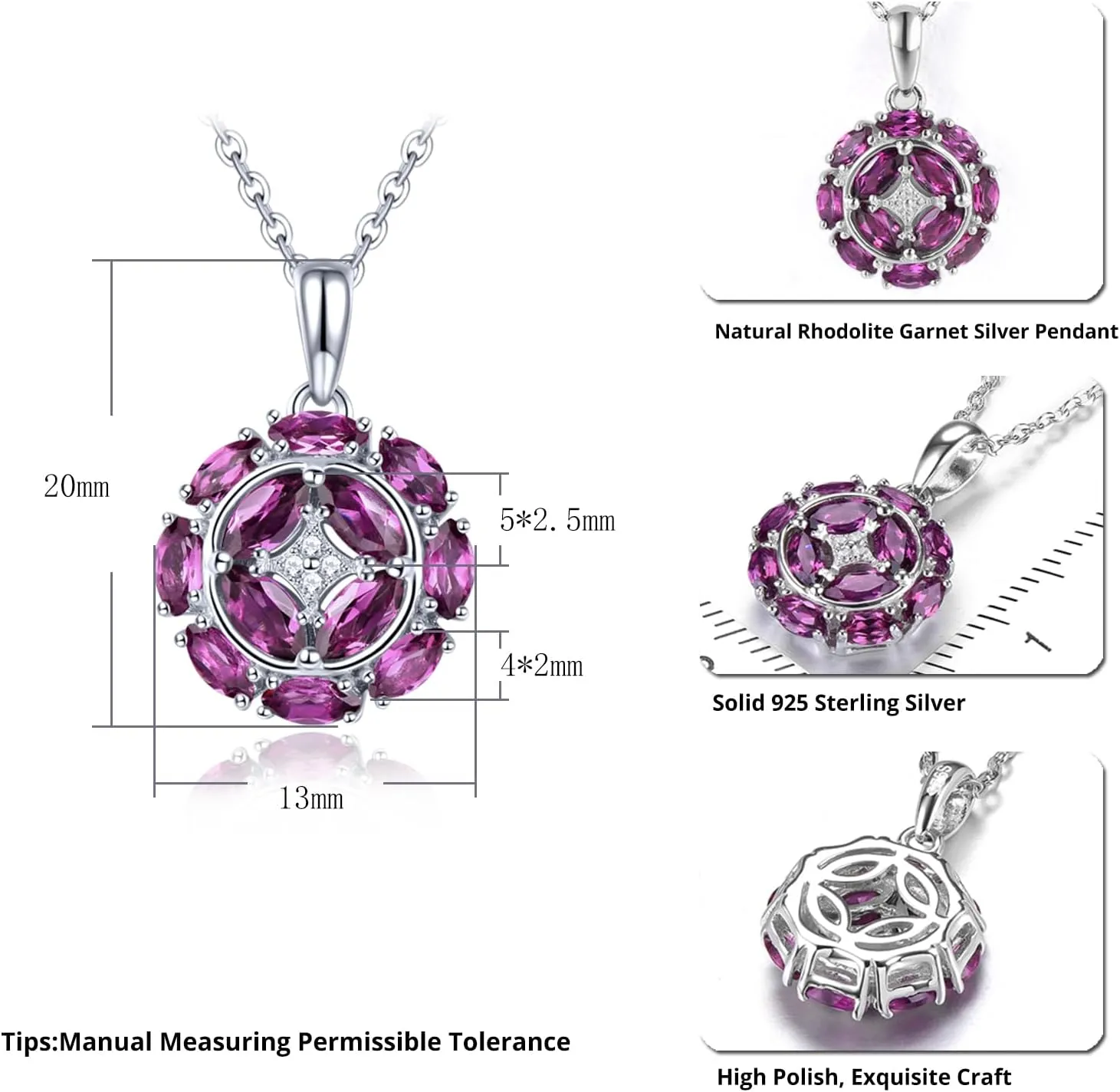 Pendant Necklaces for Women Setting Natural Gemstone Chrome Diopside Tanzanite Birthstone Pendants S925 Sterling Silver Cubic Zirconia Classic Style Fine Jewelry for Her