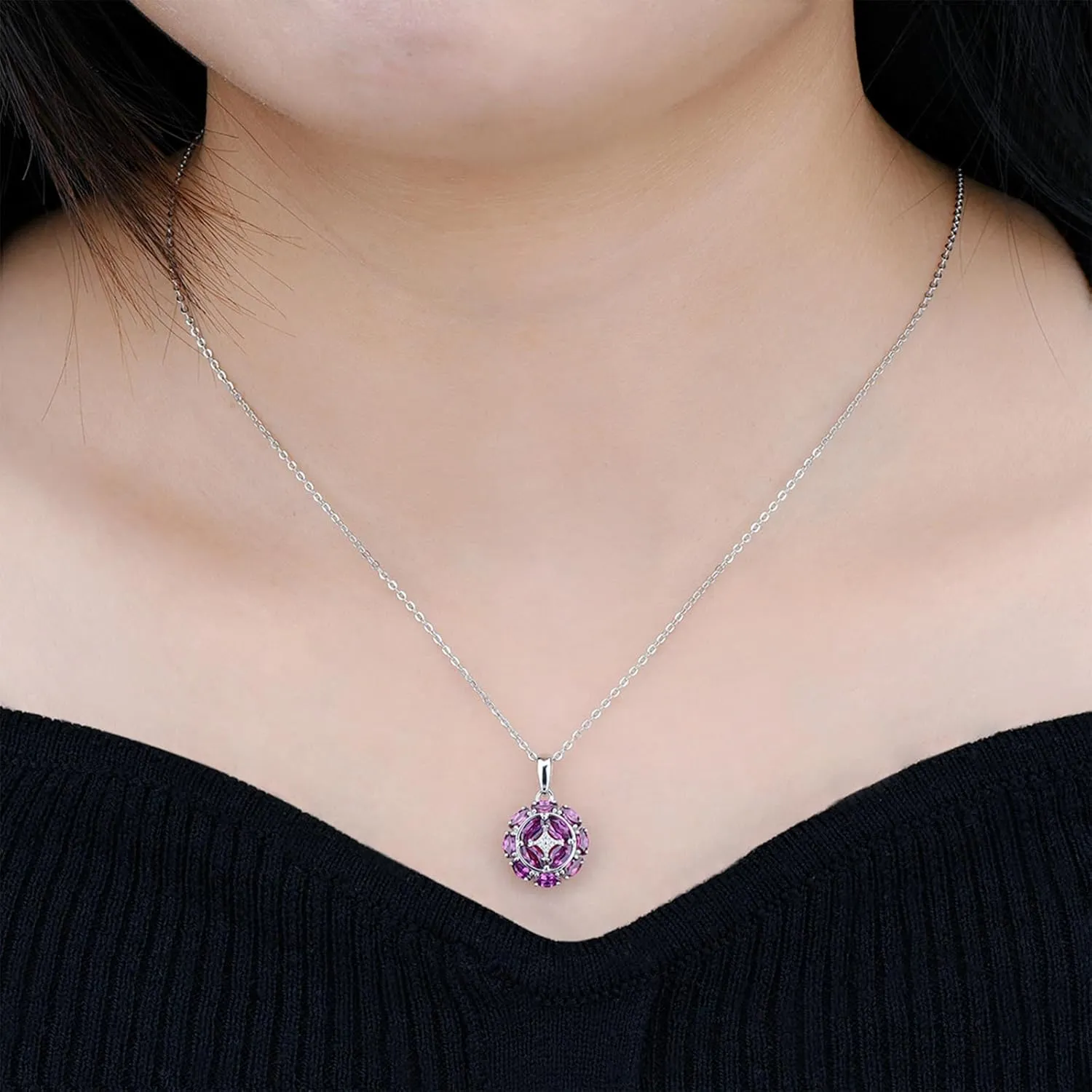 Pendant Necklaces for Women Setting Natural Gemstone Chrome Diopside Tanzanite Birthstone Pendants S925 Sterling Silver Cubic Zirconia Classic Style Fine Jewelry for Her