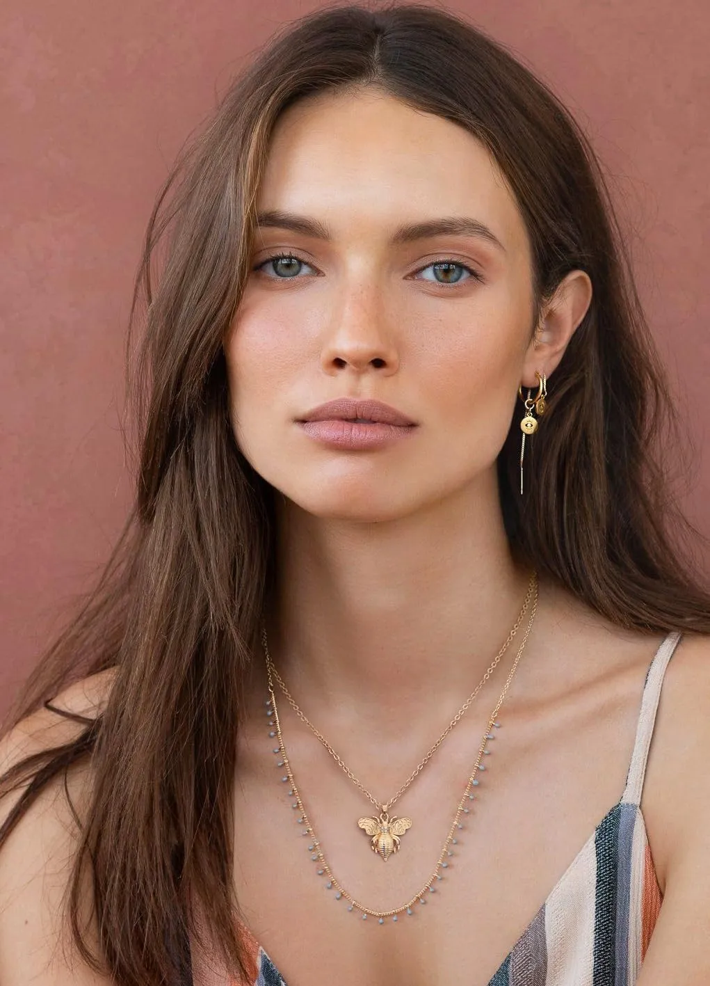 PERNNLA PEARL Crescent Moon and Star Pendant Necklace for Women Trendy Om Sun Necklace Dainty 18K Gold Chain Necklace Statement Necklace