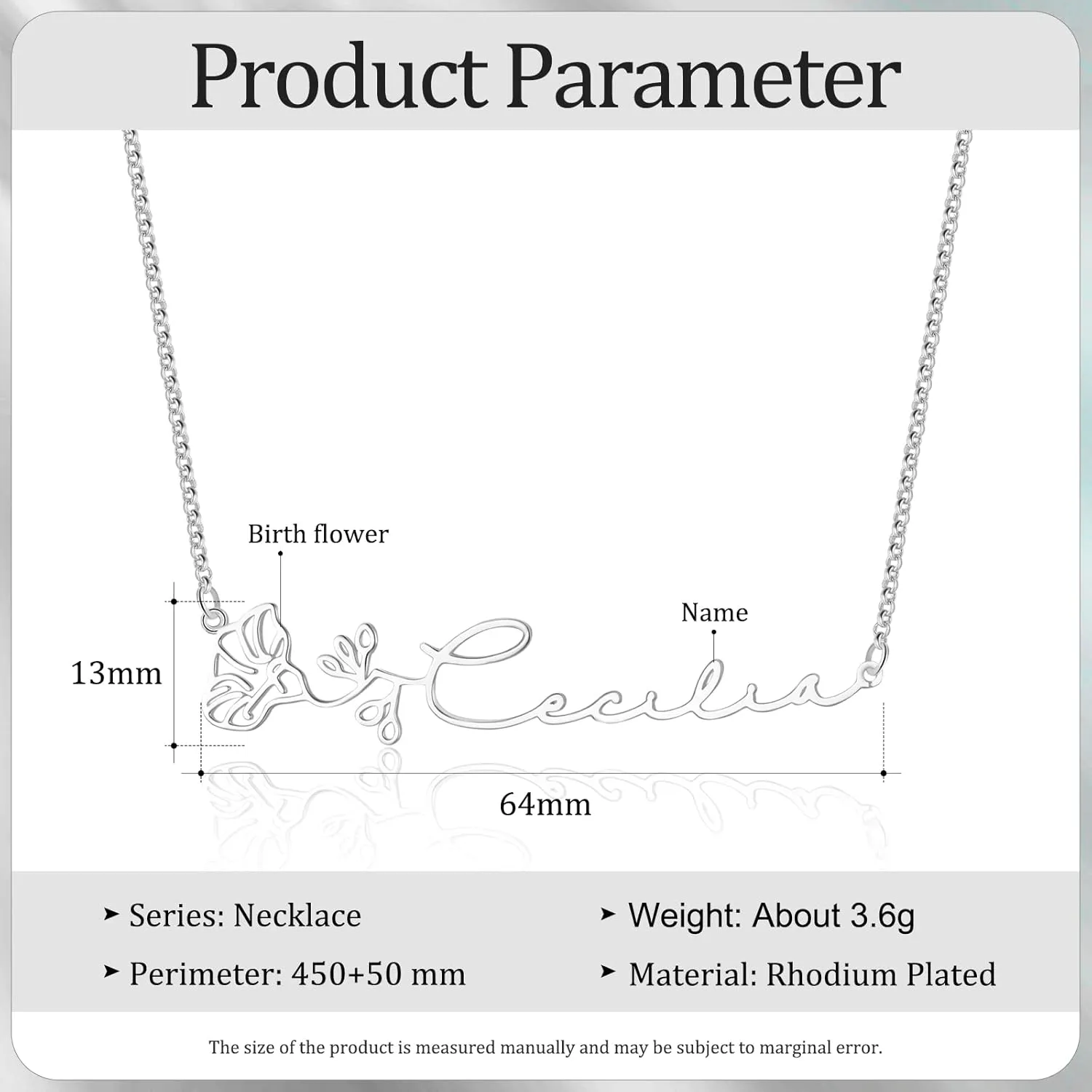 Personalized Birth Flower Necklace Custom Classic Nameplate Necklace Sterling Silver Pendant Jewelry Gift for Womem Bridesmaids