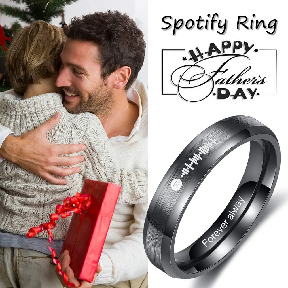 Personalized Couples Rings His and Her Rings Custom Engraved Name & Text, Black Stainless Steel Spotify Code Music Rings for Women Men BFF (Black (Spotify))