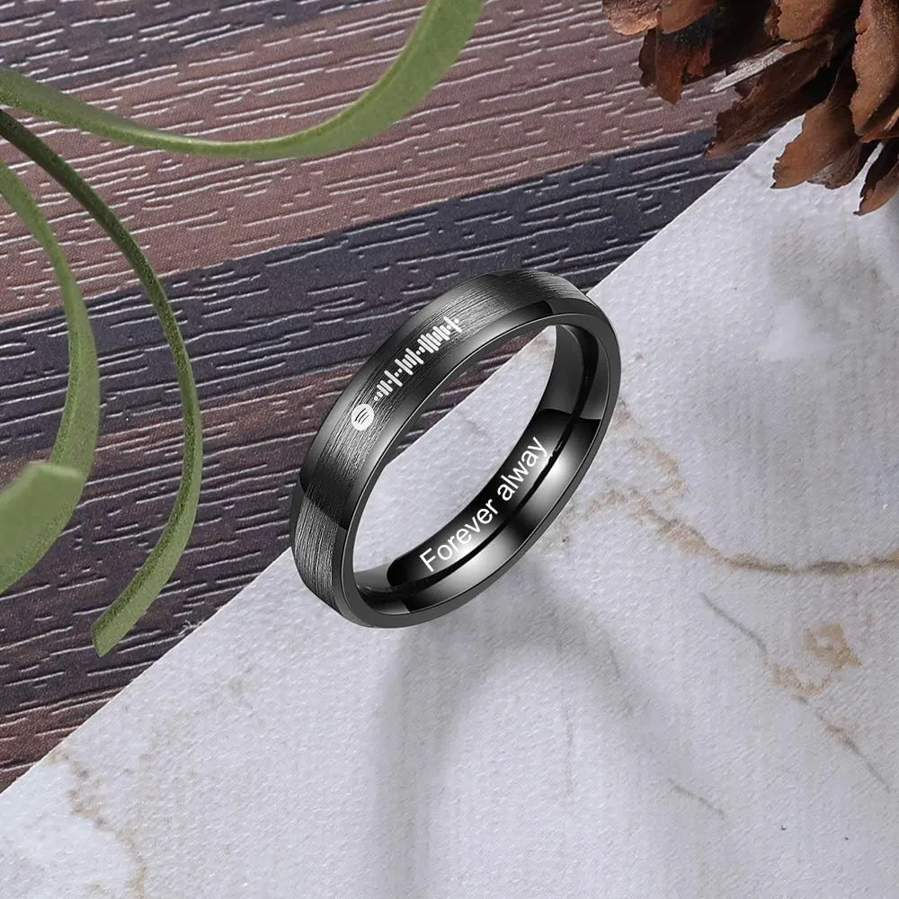 Personalized Couples Rings His and Her Rings Custom Engraved Name & Text, Black Stainless Steel Spotify Code Music Rings for Women Men BFF (Black (Spotify))