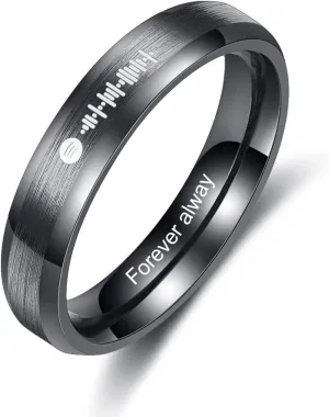 Personalized Couples Rings His and Her Rings Custom Engraved Name & Text, Black Stainless Steel Spotify Code Music Rings for Women Men BFF (Black (Spotify))