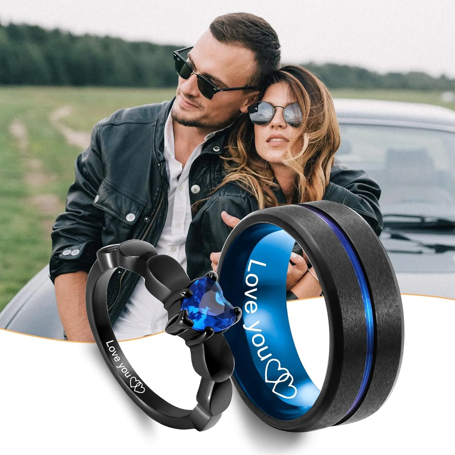 Personalized Matching Couples Rings Set Customized Engraved Name Rings for Couples Stainless Steel Matching Promise Rings for Couples Women Men Wedding Ring Set with Gift Bag