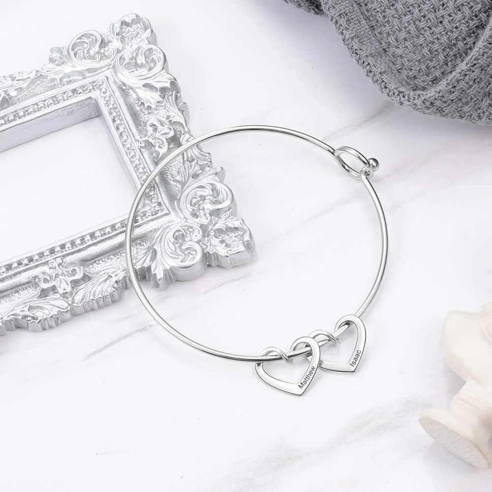 Personalized Womens Bangle Bracelets for Friends Birthday Gifts Customized 2-3 Name Cuff Bangle for Mothers BFF Bangle Bracelets for Daily Reminder Mother Gift for Mom