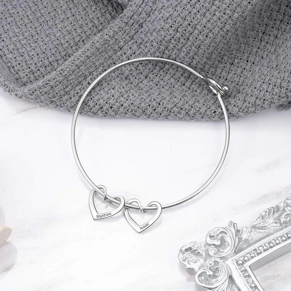 Personalized Womens Bangle Bracelets for Friends Birthday Gifts Customized 2-3 Name Cuff Bangle for Mothers BFF Bangle Bracelets for Daily Reminder Mother Gift for Mom